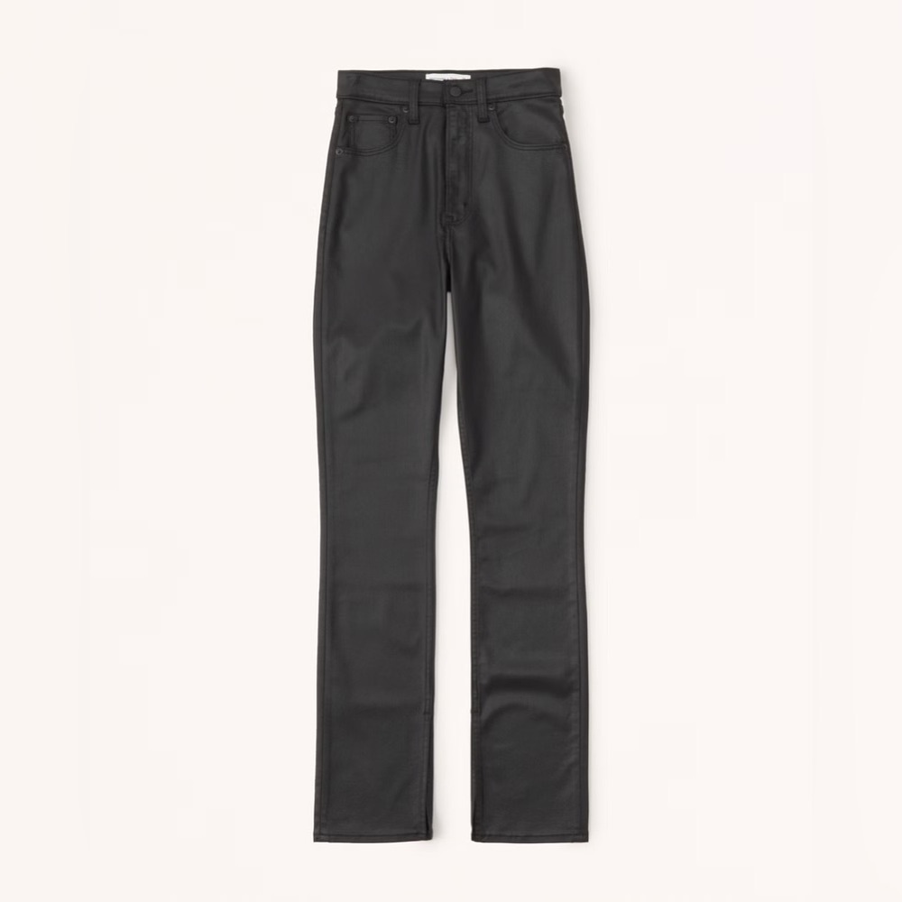 Abercrombie The 90s Slim Straight Ultra High Rise Jean in Coated‎ Black size 25